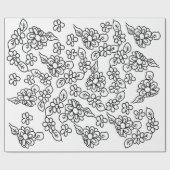 Papier Cadeau Dessin floral simple noir et blanc (Plat)