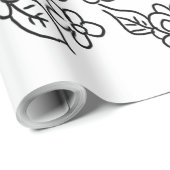 Papier Cadeau Dessin floral simple noir et blanc (Coin rond)