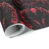Papier Cadeau Dessin gothique de cœurs rouges complexes (Coin rond)