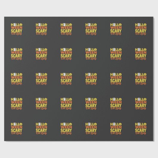 Papier Cadeau Dessin Halloween Dame Chat Effrayant_1 (Plat)