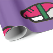 Papier Cadeau Dessin Kawaii Sushi, Riz de Poisson et Algues (Coin rond)