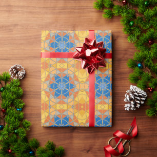 Papier Cadeau Dessin Mandala bleu orange et jaune