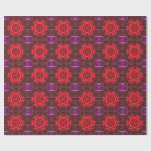 Papier Cadeau Dessin Mandala Flower rouge rose et violet (Plat)