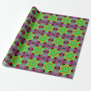 Papier Cadeau Dessin Mandala Flower vert orange et violet