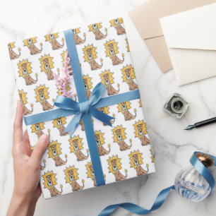 Papier Cadeau dessin mignon lion enfants retro safari jungle ani