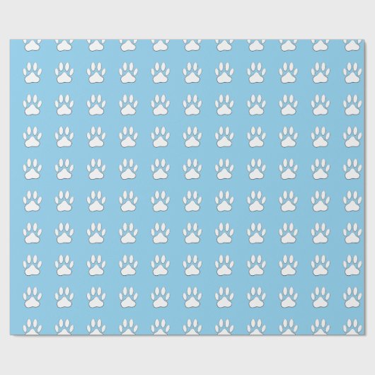Papier Cadeau Dessin Motif Empreinte de patte Blanc En Bleu (Plat)