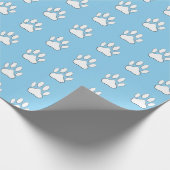 Papier Cadeau Dessin Motif Empreinte de patte Blanc En Bleu (Coin)