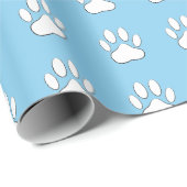 Papier Cadeau Dessin Motif Empreinte de patte Blanc En Bleu (Coin rond)