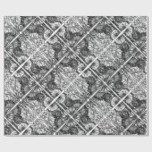 Papier Cadeau Dessin Motif Floral Noir Et Blanc (Plat)