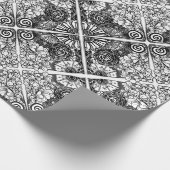 Papier Cadeau Dessin Motif Floral Noir Et Blanc (Coin)