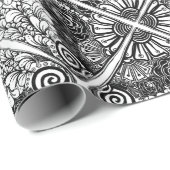 Papier Cadeau Dessin Motif Floral Noir Et Blanc (Coin rond)
