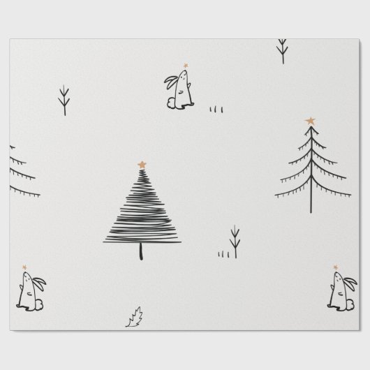 PAPIER CADEAU DESSIN RABBIT ET ARBRE DE NOËL (Plat)