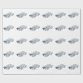 Papier Cadeau Dessin style crayon bleu Dodge Challenger (Plat)