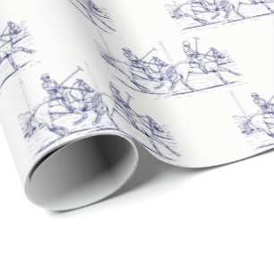 Papier Cadeau Dessin stylisé vintage de match de polo #2 bleu