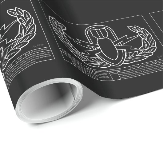 Papier Cadeau Dessin technique EOD blanc (Coin rond)