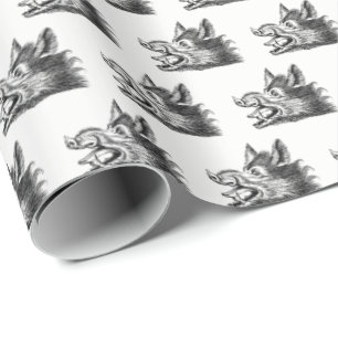 Papier Cadeau Dessin tête de sanglier vintage en noir et blanc
