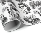 Papier Cadeau Dessin vintage Fille de mode (Coin rond)