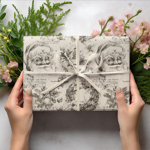 Papier Cadeau Dessin Vintage Rétro Père Noël Noël Noir Blanc