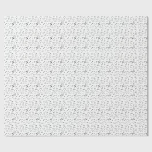 Papier Cadeau Dessins de chat mignons dessinés à la main (Plat)