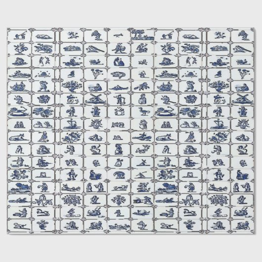 Papier Cadeau Dessins de dalles bleues Delft (Plat)