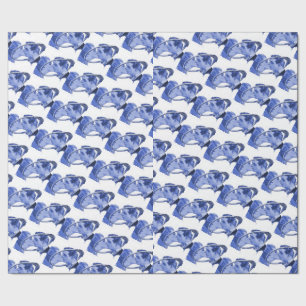 Papier Cadeau Dessins de dalles de Fiançailles Bleu Delft