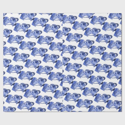 Papier Cadeau Dessins de dalles de Fiançailles Bleu Delft (Couture)