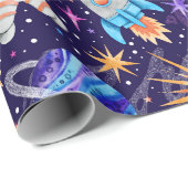 Papier Cadeau Deux astronautes dans l'espace (Coin rond)