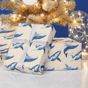 Papier Cadeau Deux baleines à bosse mignonnes qui sautent et nag