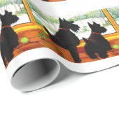 Papier Cadeau Deux Chiens écossais en attente du Père Noël (Coin rond)