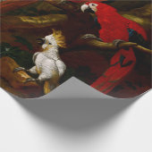 Papier Cadeau Deux Macaws un Cockatoo et une Jay aux fruits (Coin)