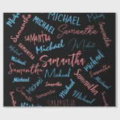 Papier Cadeau Deux noms couples motif monogramme bleu rose clair (Plat)