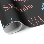 Papier Cadeau Deux noms couples motif monogramme bleu rose clair (Coin rond)