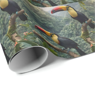 Papier Cadeau Deux Oiseaux Toucans Tropicaux,