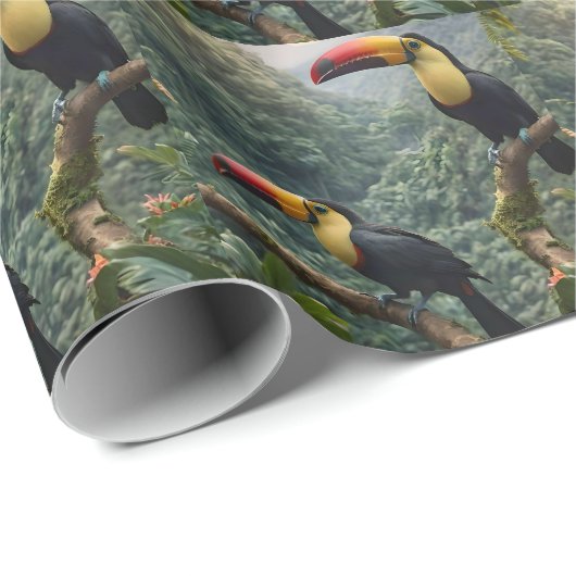 Papier Cadeau Deux Oiseaux Toucans Tropicaux, (Coin rond)