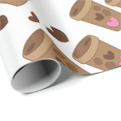 Papier Cadeau deux tasses de café avec des coeurs d'amour (Coin rond)