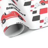 Papier Cadeau Deux voitures de course rapide rouge rétro à damie (Coin rond)