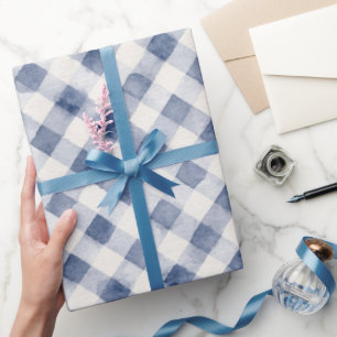 Papier Cadeau Déversoir de mariage à rayures écossaises bleues e