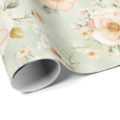 Papier Cadeau Déversoir de mariage floral rose joli menthe pêche (Coin rond)