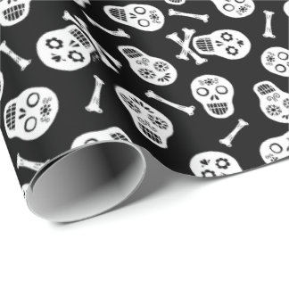 Papier Cadeau Dia de los Muertos Crânes de papier noir et blanc