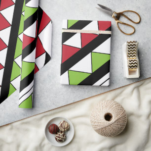 Papier Cadeau Diagonal Grandes Vert Rouge Triangles Motif