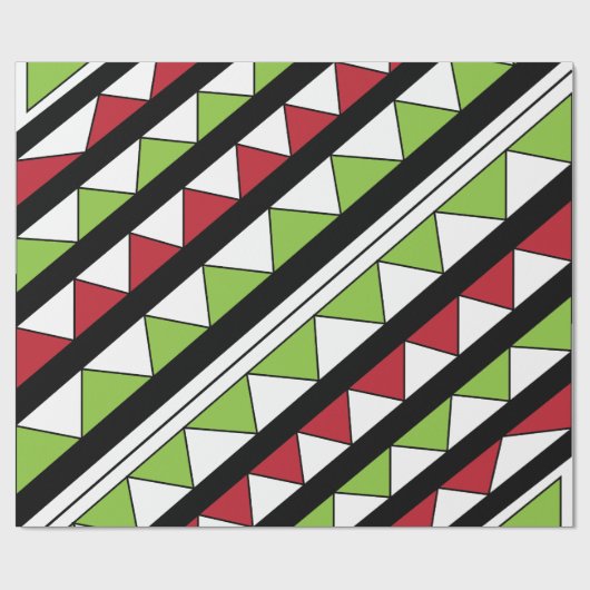 Papier Cadeau Diagonal Grandes Vert Rouge Triangles Motif (Plat)