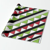 Papier Cadeau Diagonal Grandes Vert Rouge Triangles Motif (Déroulé)