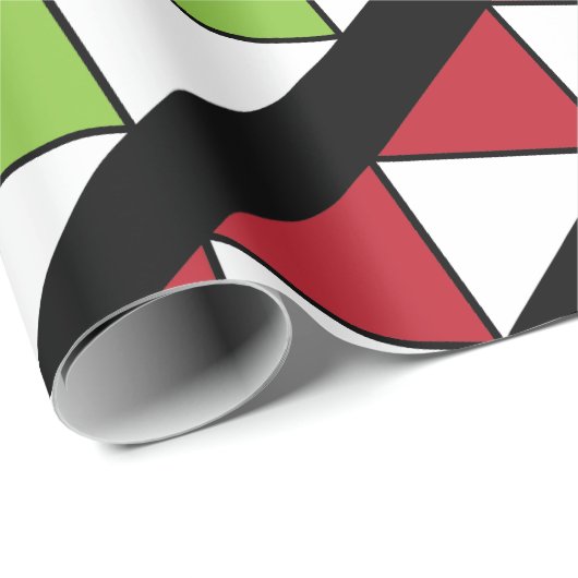 Papier Cadeau Diagonal Grandes Vert Rouge Triangles Motif (Coin rond)