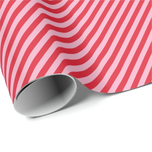 Papier Cadeau Diagonal Striped Pattern Red Pink Medium Stripe (Coin rond)