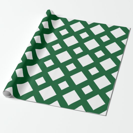 Papier Cadeau Diamant blanc, Bordure vert gras (Déroulé)