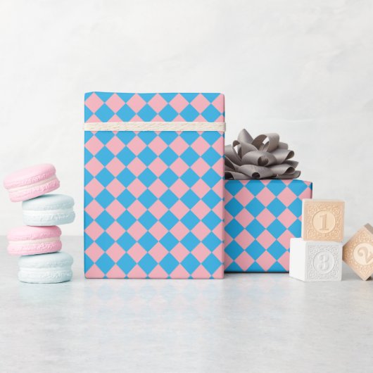 Papier Cadeau Diamant bleu et rose Motif vérifié (Baby Shower)
