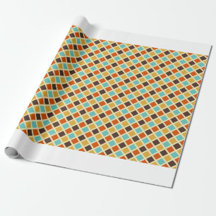 Papier Cadeau Diamant Damier Bleu Jaune Rouge Couleurs Rétro