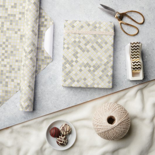 Papier Cadeau Diamant Géométrique Moderne Jaune et Gris (Artisanat)