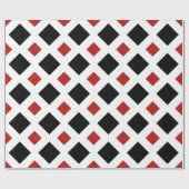 Papier Cadeau Diamant noir, Bordure en blanc gras sur Rouge (Plat)