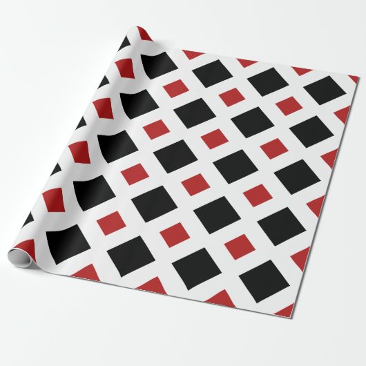 Papier Cadeau Diamant noir, Bordure en blanc gras sur Rouge (Déroulé)